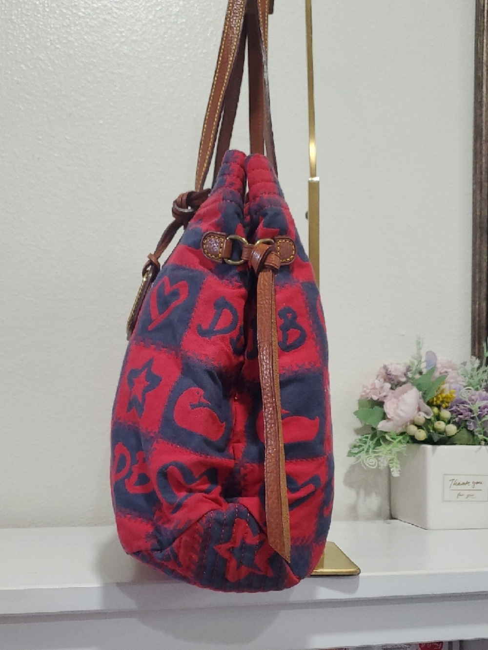 RARE VINTAGE Dooney & Bourke Clara Red and Navy Canvas Patchwork Tote❤️💙 - Picture 7 of 16